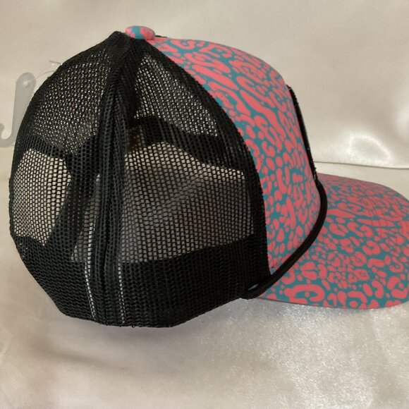 Buc-Ees Pink & Blue Leopard Print Trucker Hat With Beaver Patch - Picture 4 of 5
